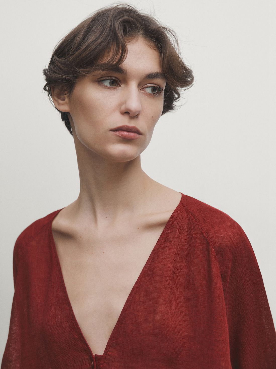 Massimo Dutti Linen Maxi Oversize Women Blouse Red | US-LM4035892
