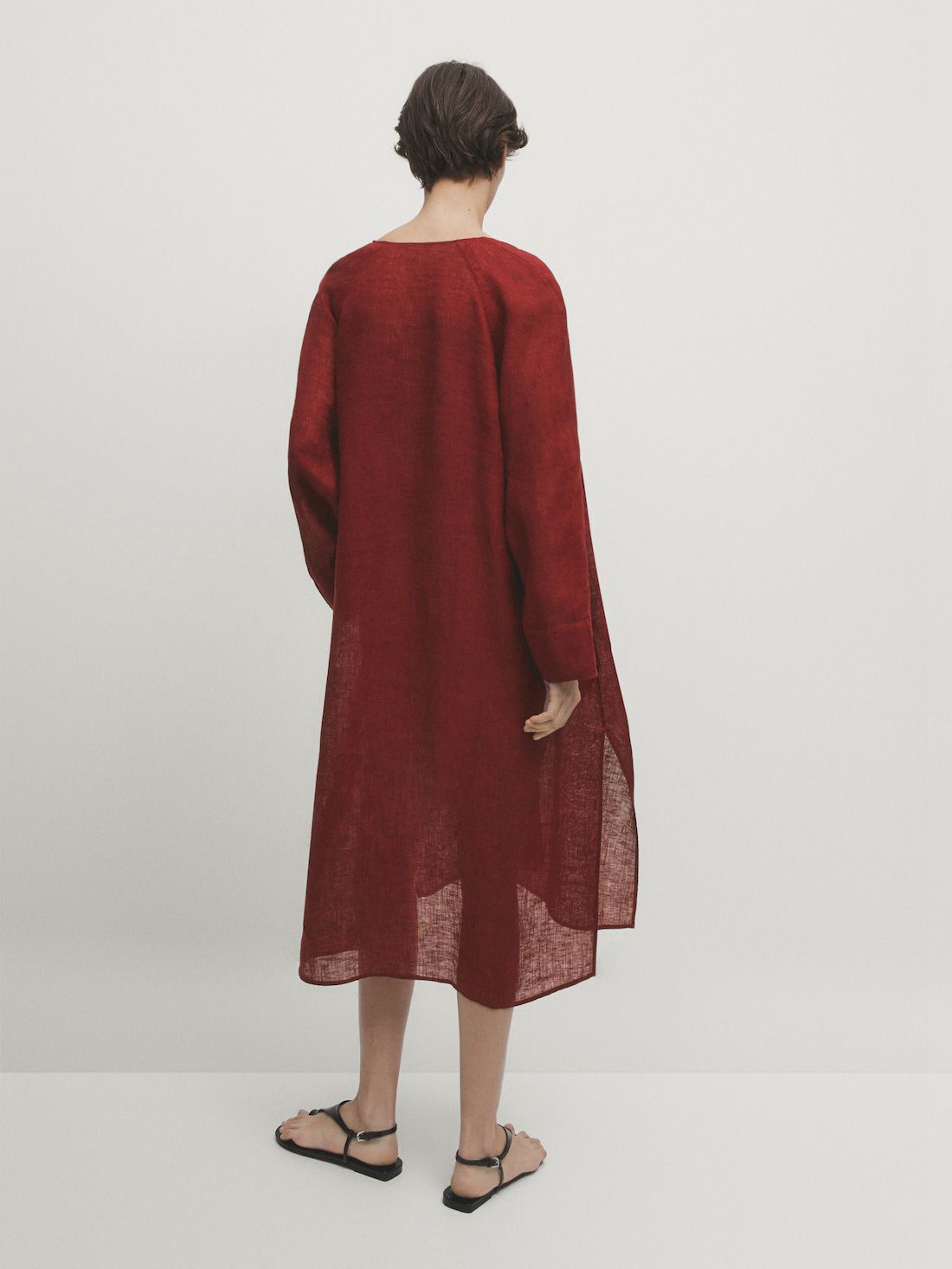 Massimo Dutti Linen Maxi Oversize Women Blouse Red | US-LM4035892