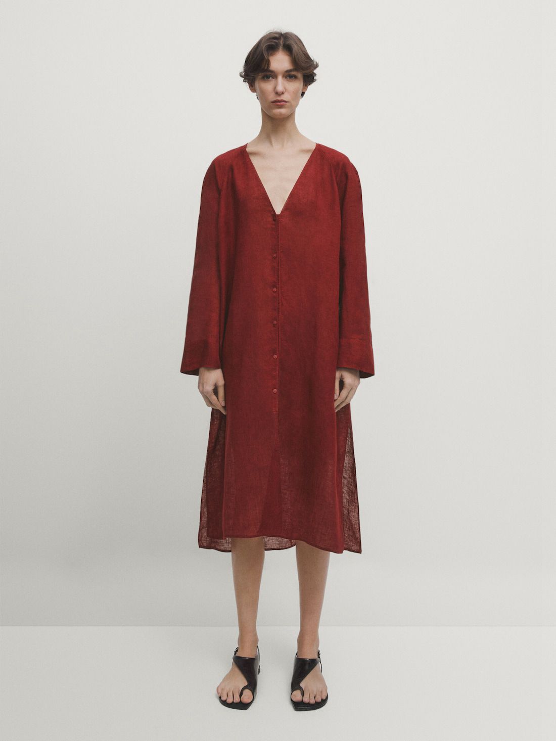 Massimo Dutti Linen Maxi Oversize Women Blouse Red | US-LM4035892