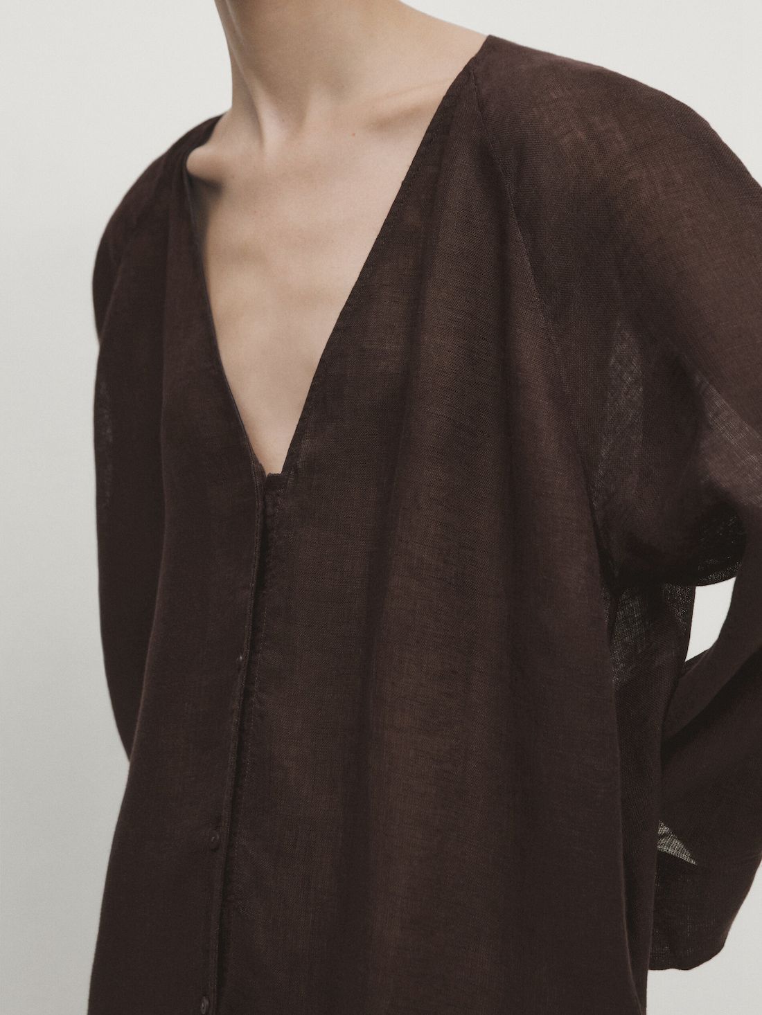 Massimo Dutti Linen Maxi Oversize Women Blouse Dark Brown | US-EM8729105