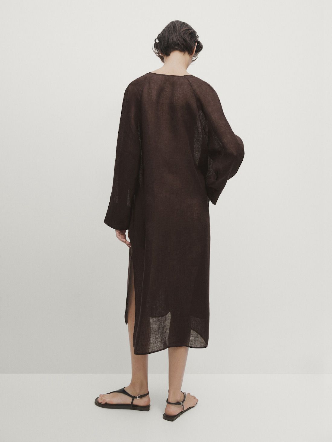Massimo Dutti Linen Maxi Oversize Women Blouse Dark Brown | US-EM8729105