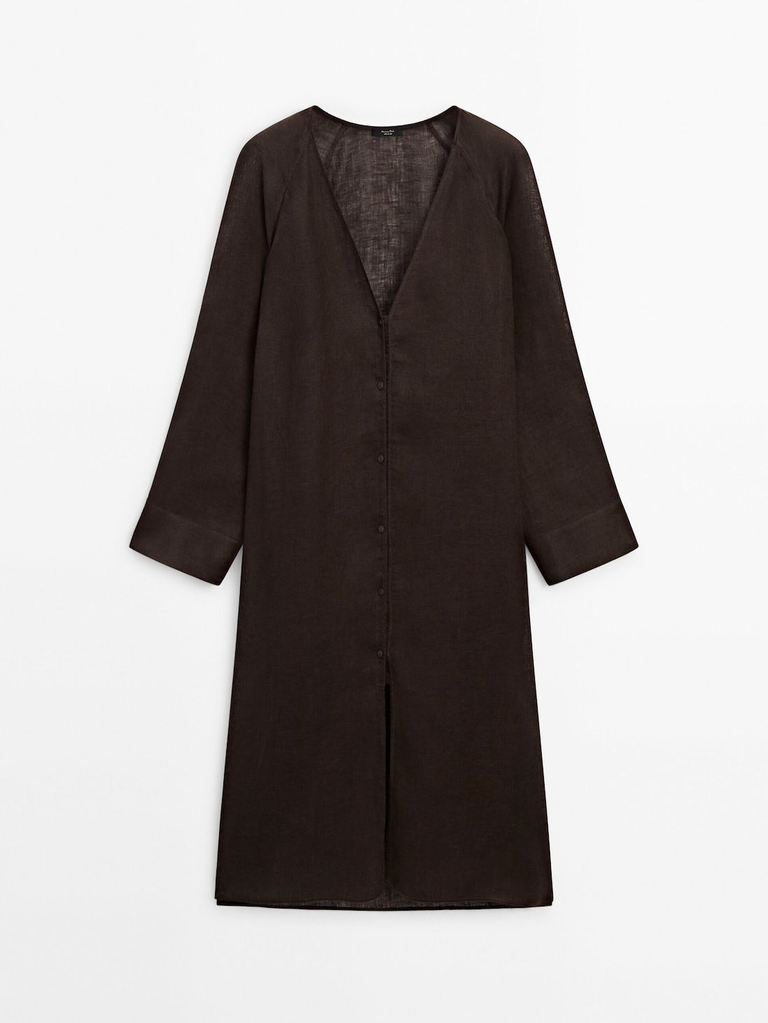 Massimo Dutti Linen Maxi Oversize Women Blouse Dark Brown | US-EM8729105