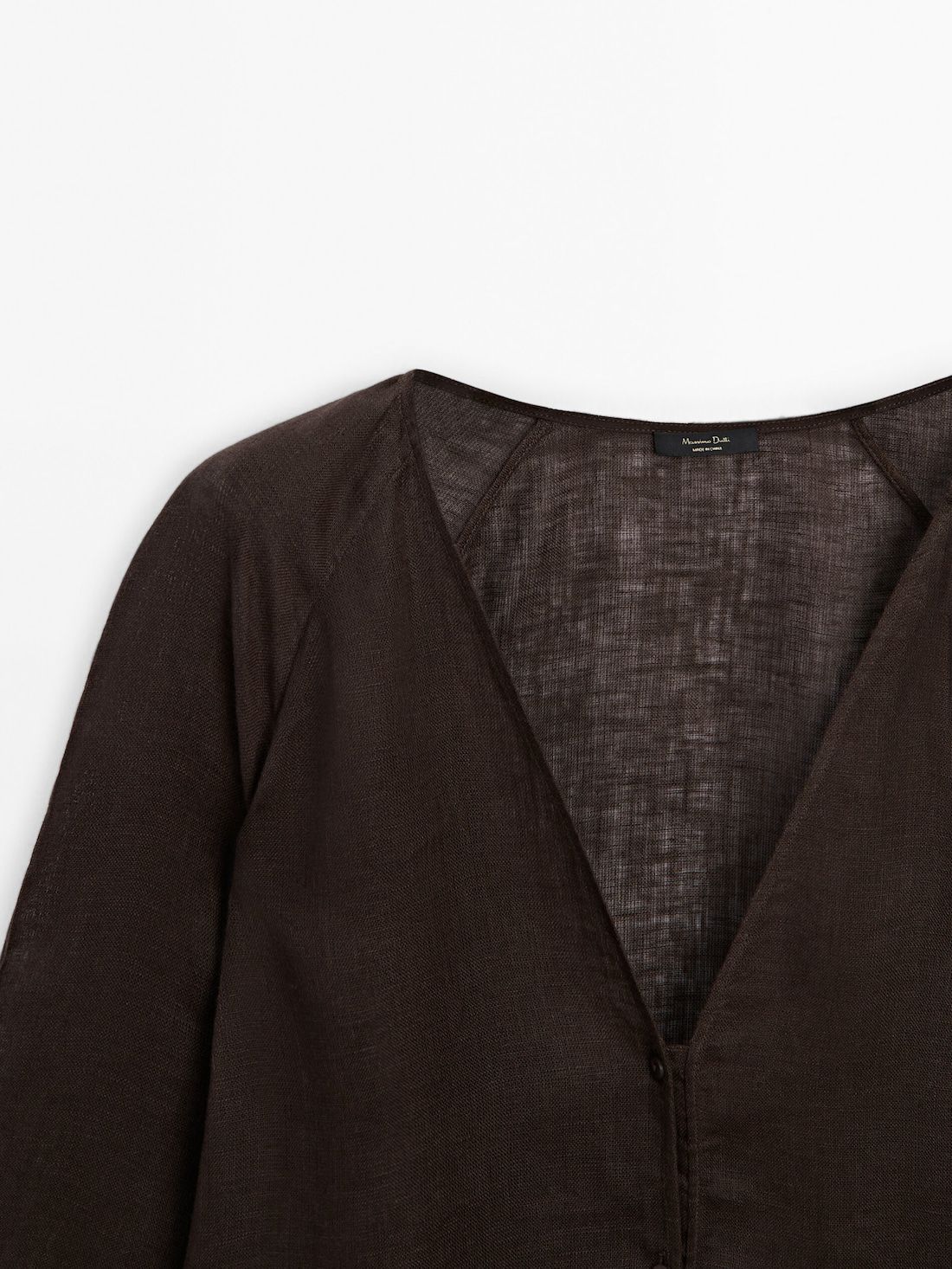 Massimo Dutti Linen Maxi Oversize Women Blouse Dark Brown | US-EM8729105