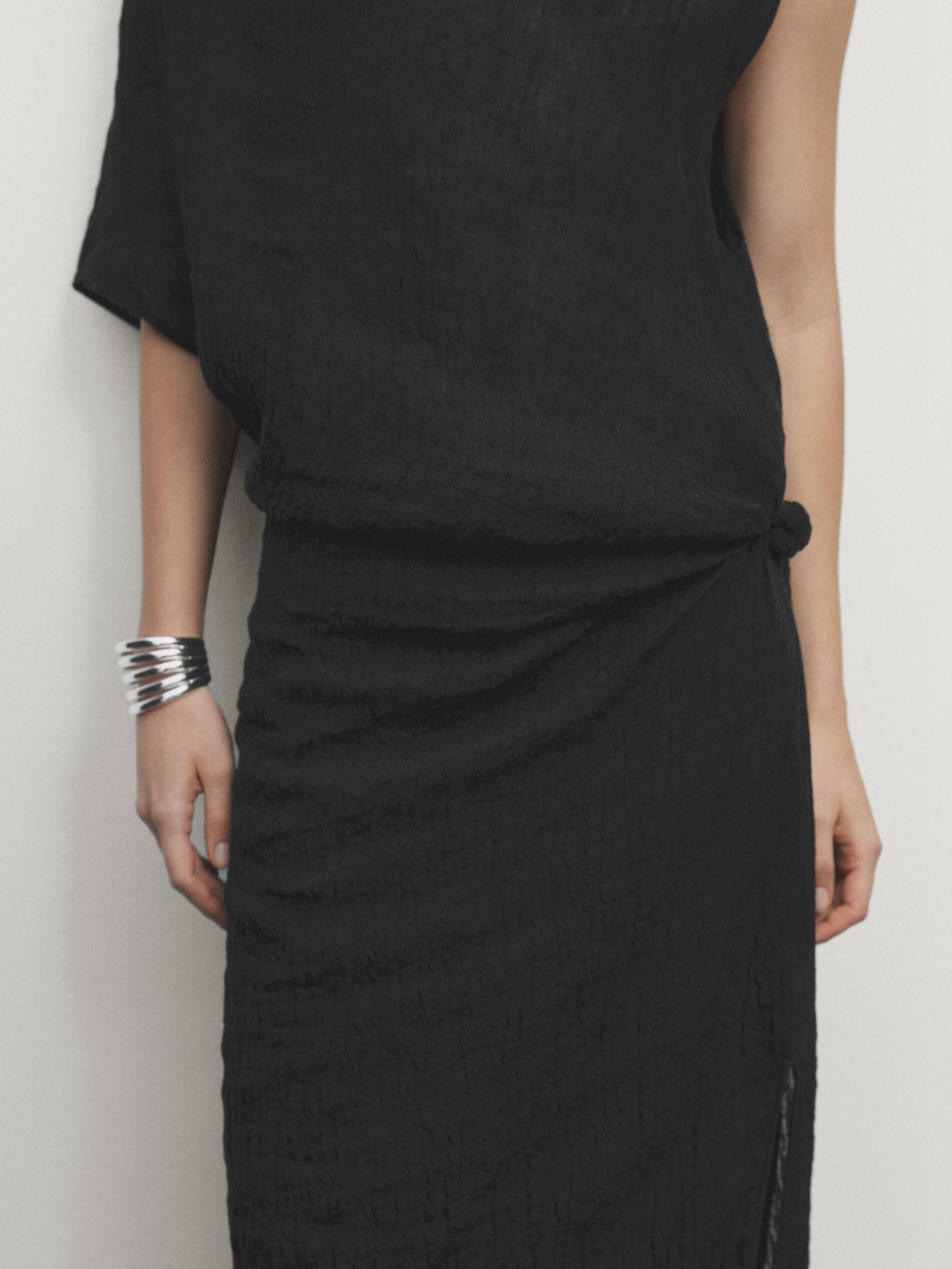 Massimo Dutti Linen Midi With Asymmetric Neckline Women Dress Black | US-CD4915786