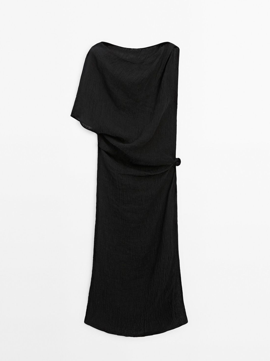 Massimo Dutti Linen Midi With Asymmetric Neckline Women Dress Black | US-CD4915786