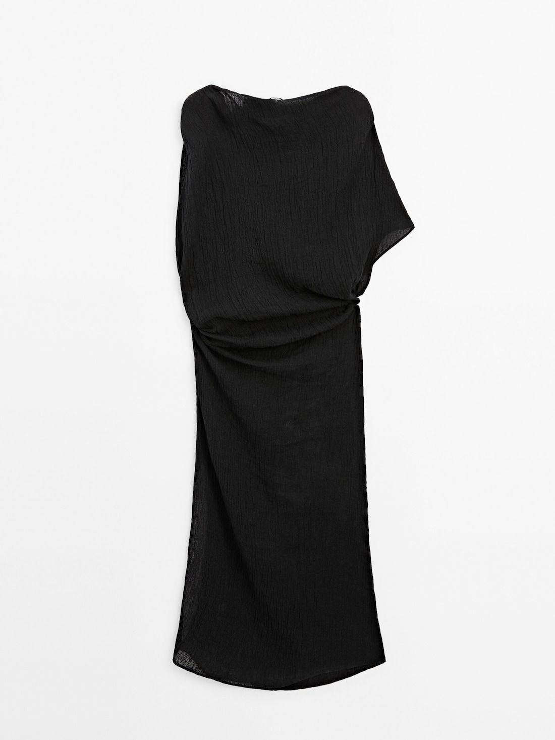Massimo Dutti Linen Midi With Asymmetric Neckline Women Dress Black | US-CD4915786