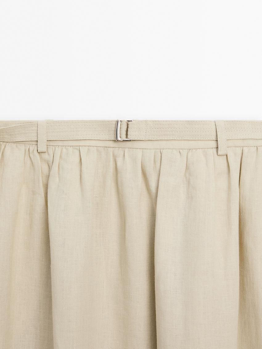 Massimo Dutti Linen Midi With Belt Detail Women Skirts Cream | US-PM0852319