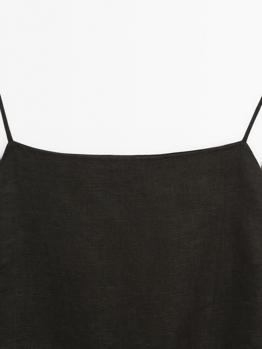 Massimo Dutti Linen Midi With Slit Details Women Dress Dark Brown | US-VB7395842