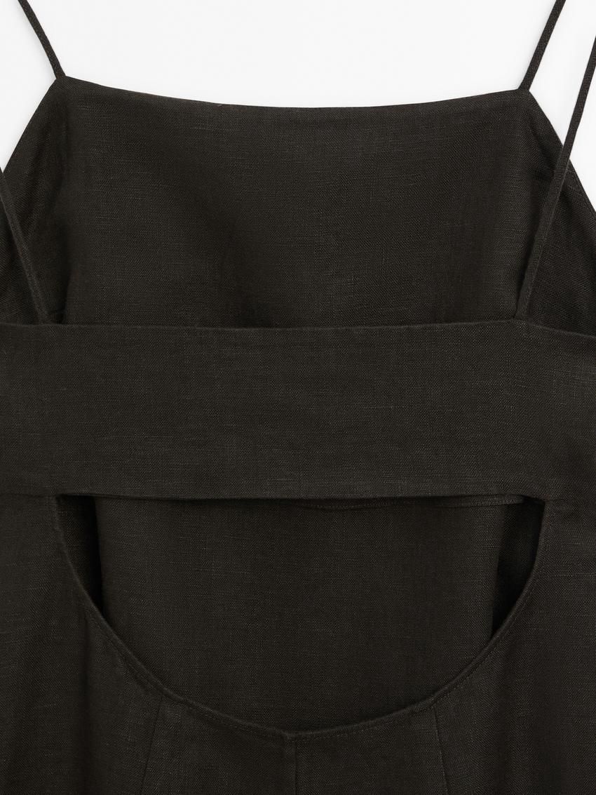 Massimo Dutti Linen Midi With Slit Details Women Dress Dark Brown | US-VB7395842