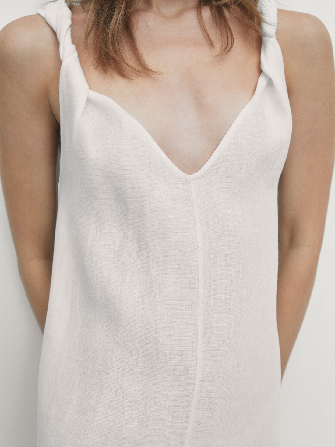 Massimo Dutti Linen Midi With Strap Details Women Dress White | US-GO8576240