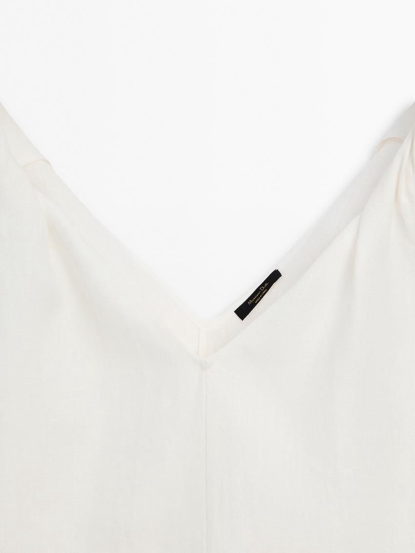 Massimo Dutti Linen Midi With Strap Details Women Dress White | US-GO8576240