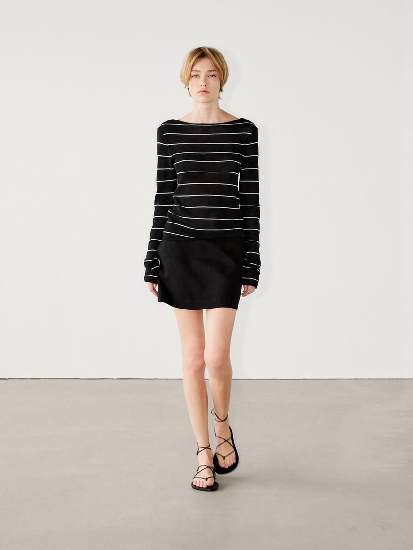 Massimo Dutti Linen Mini With Pockets Women Skirts Black | US-YL7804319