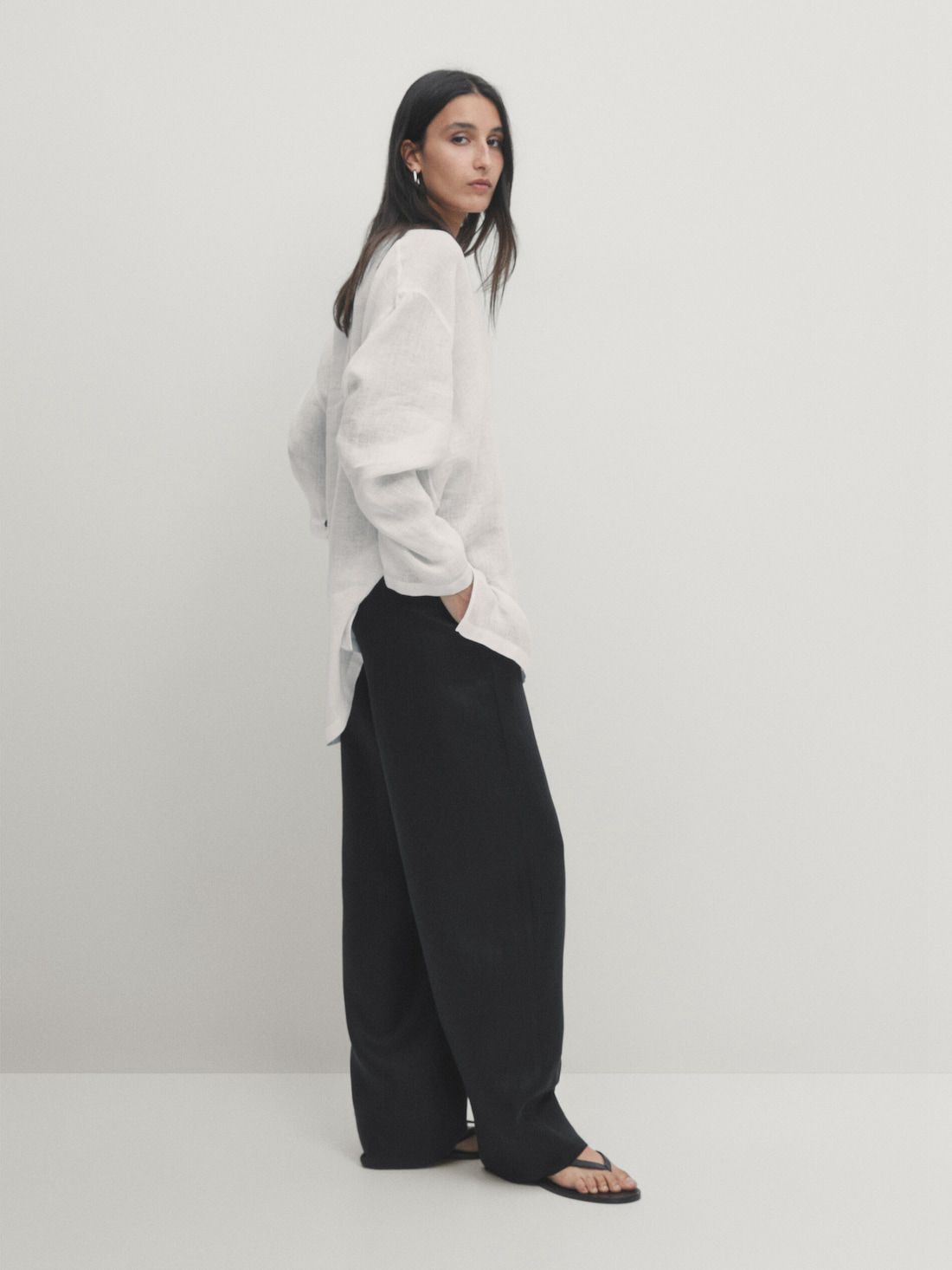 Massimo Dutti Linen Open Oversize Women Blouse White | US-OS4976820