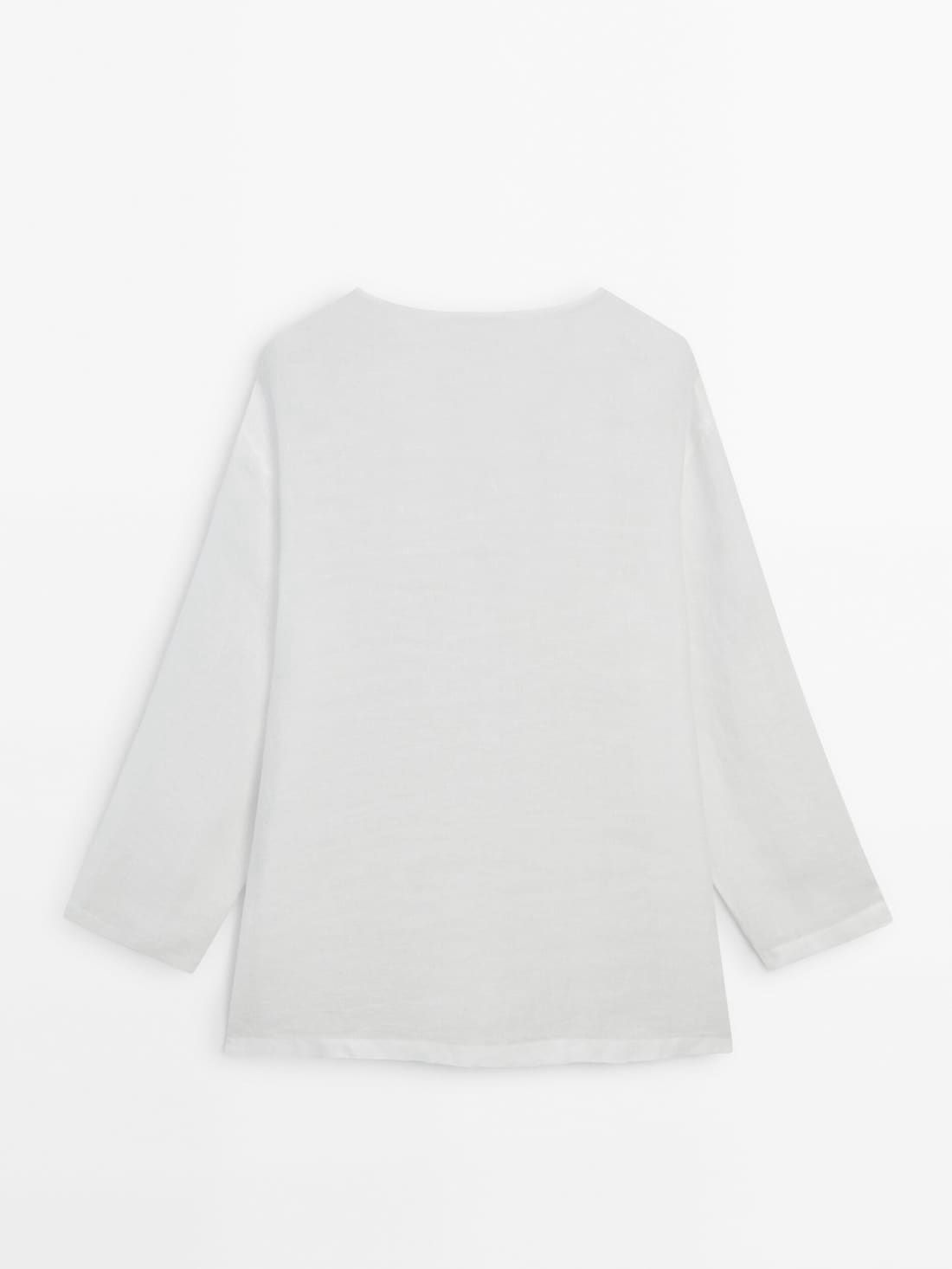Massimo Dutti Linen Open Oversize Women Blouse White | US-OS4976820
