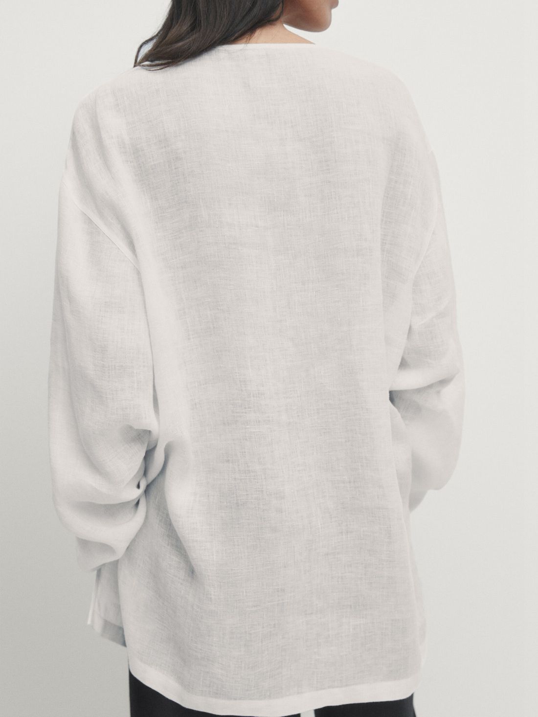 Massimo Dutti Linen Open Oversize Women Blouse White | US-OS4976820