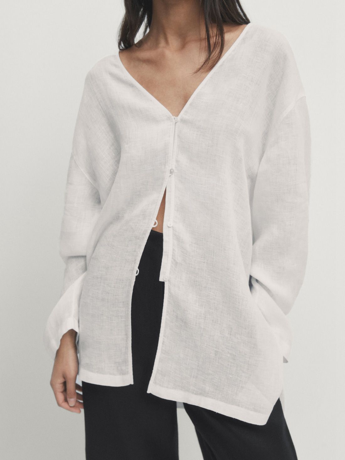 Massimo Dutti Linen Open Oversize Women Blouse White | US-OS4976820