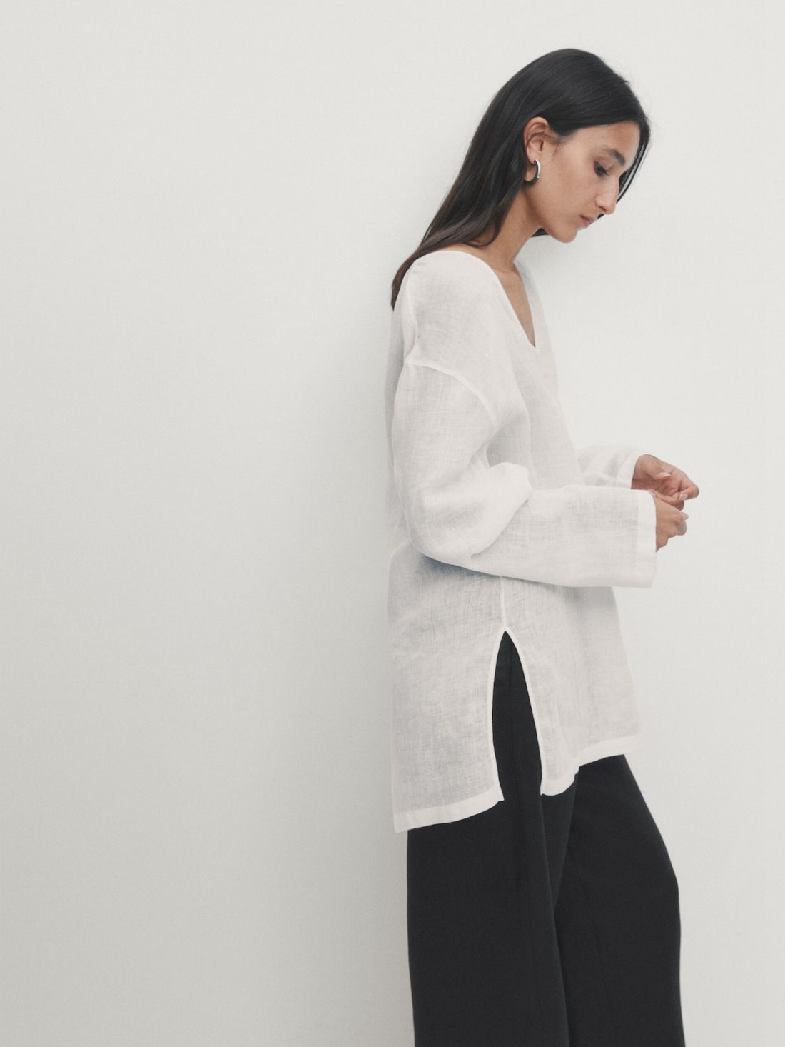 Massimo Dutti Linen Open Oversize Women Blouse White | US-OS4976820