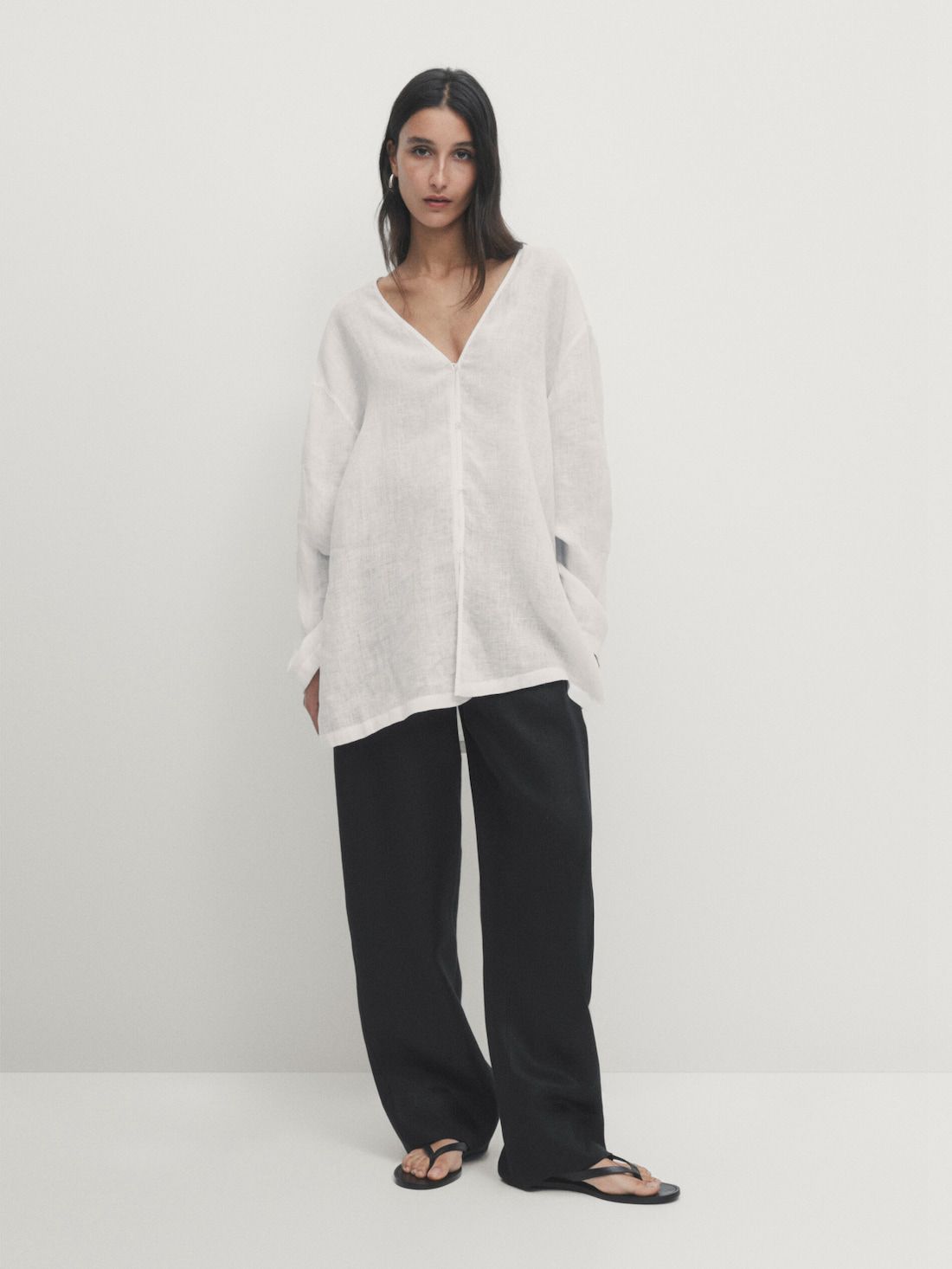 Massimo Dutti Linen Open Oversize Women Blouse White | US-OS4976820