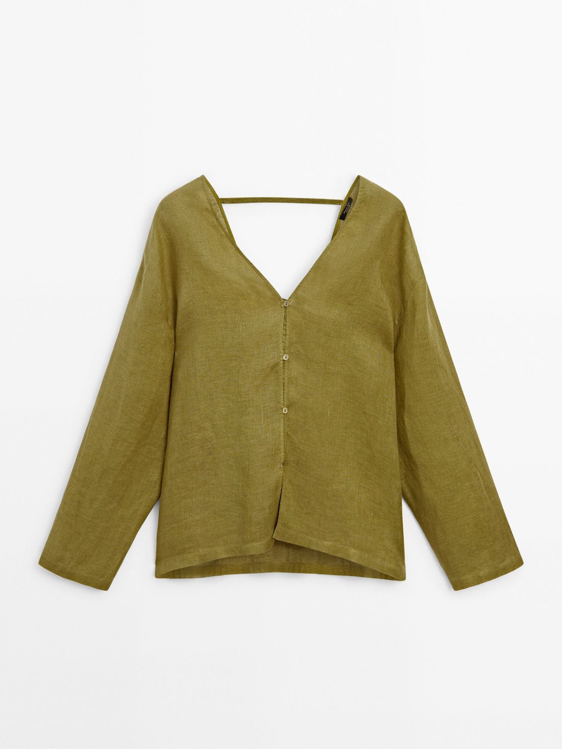 Massimo Dutti Linen Oversize With Low-cut Back Women Blouse Olive | US-HV6987235