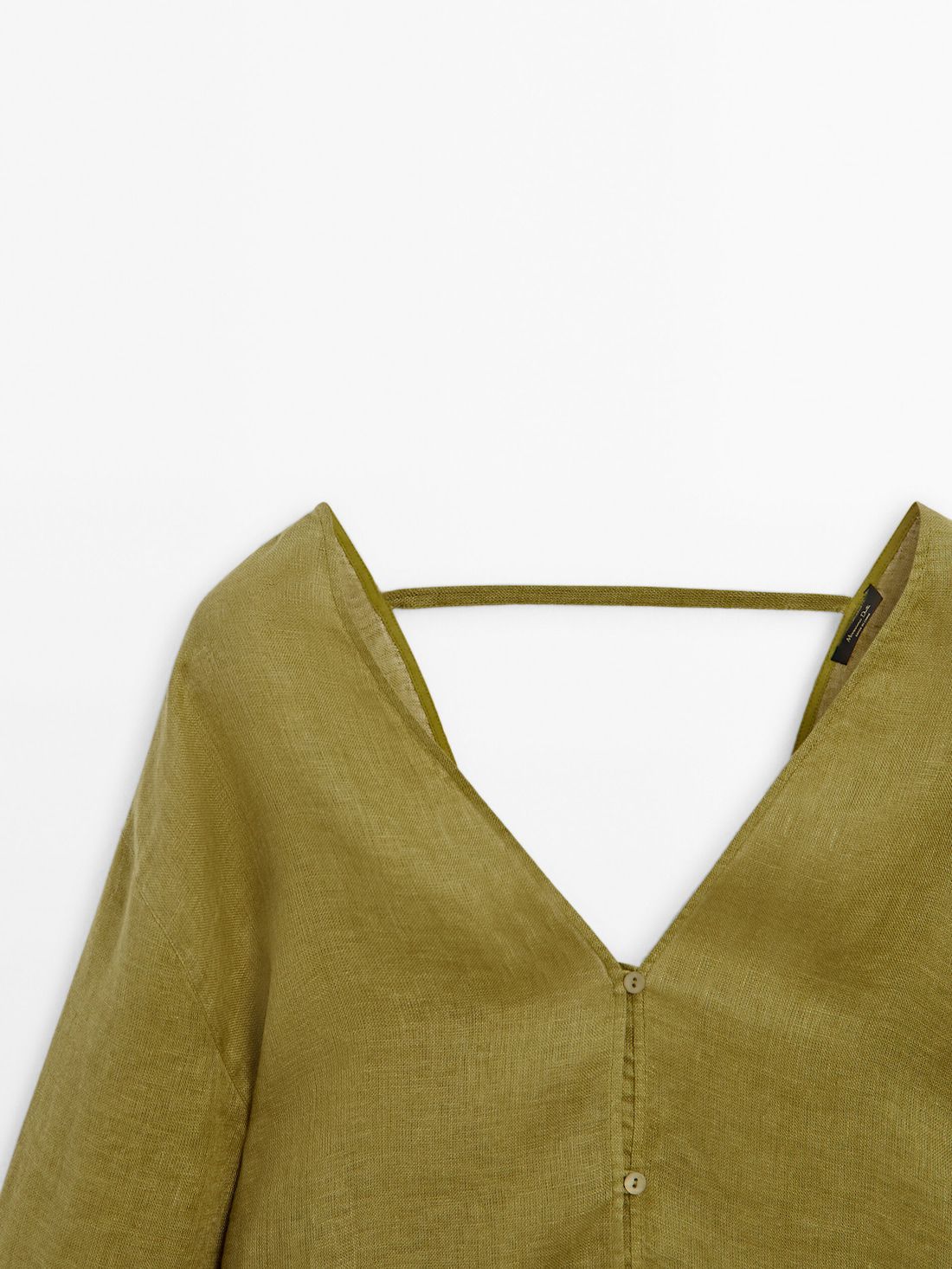 Massimo Dutti Linen Oversize With Low-cut Back Women Blouse Olive | US-HV6987235