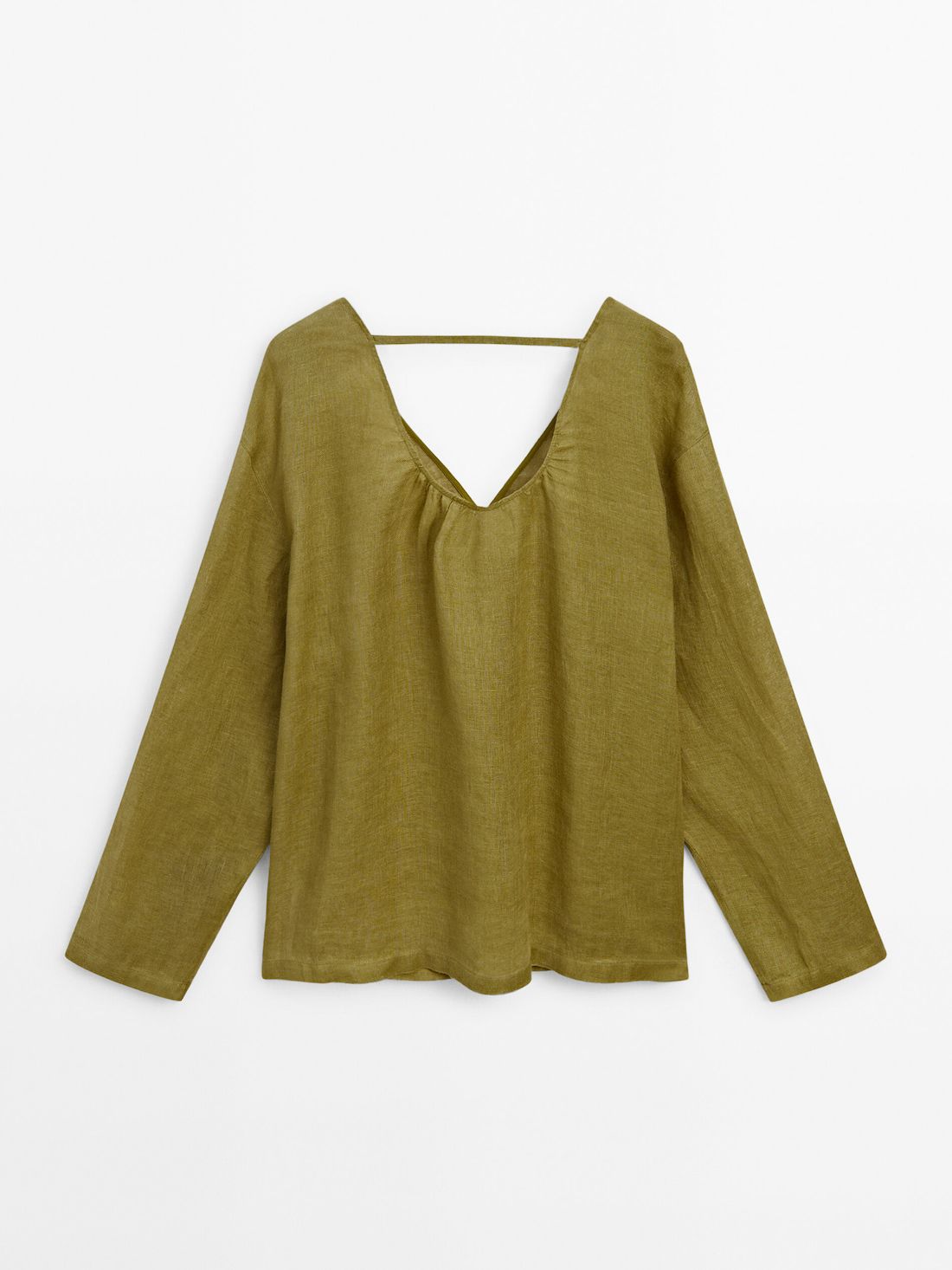 Massimo Dutti Linen Oversize With Low-cut Back Women Blouse Olive | US-HV6987235