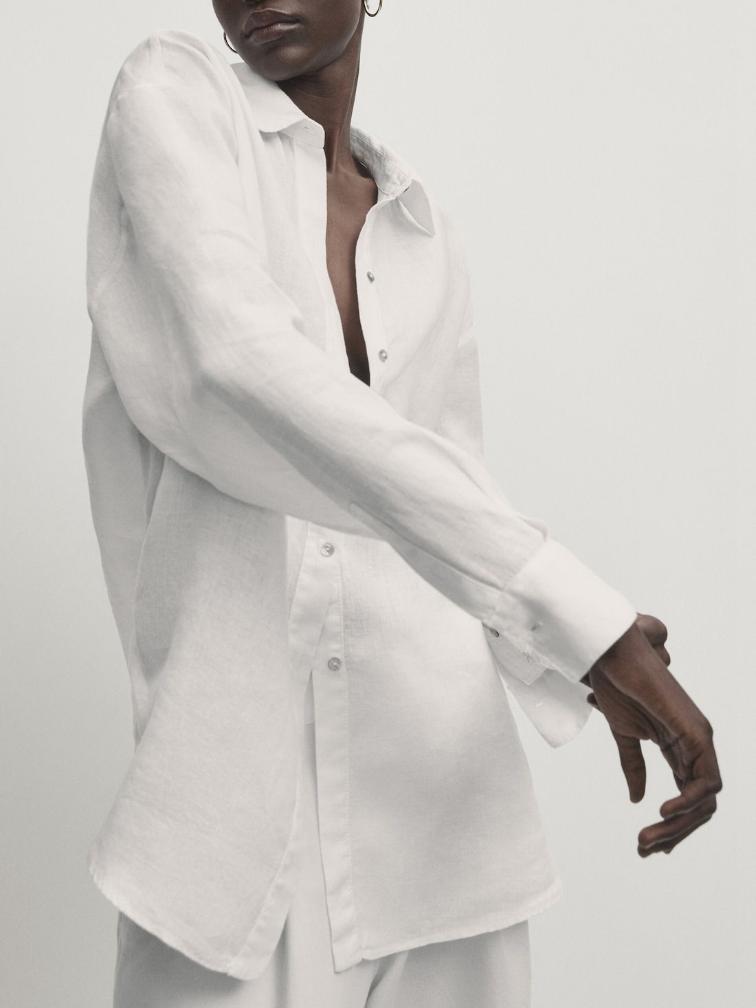 Massimo Dutti Linen Oversize Women Blouse White | US-EK9608257