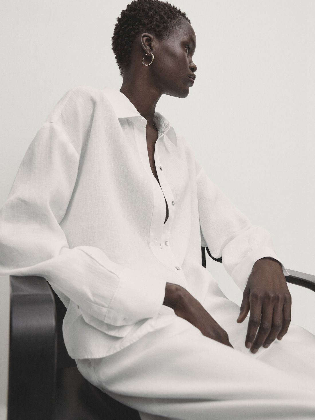 Massimo Dutti Linen Oversize Women Blouse White | US-EK9608257