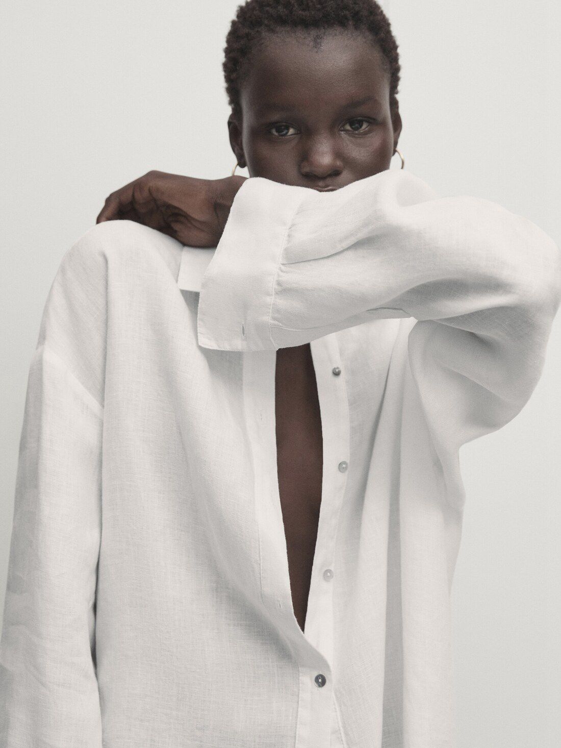 Massimo Dutti Linen Oversize Women Blouse White | US-EK9608257