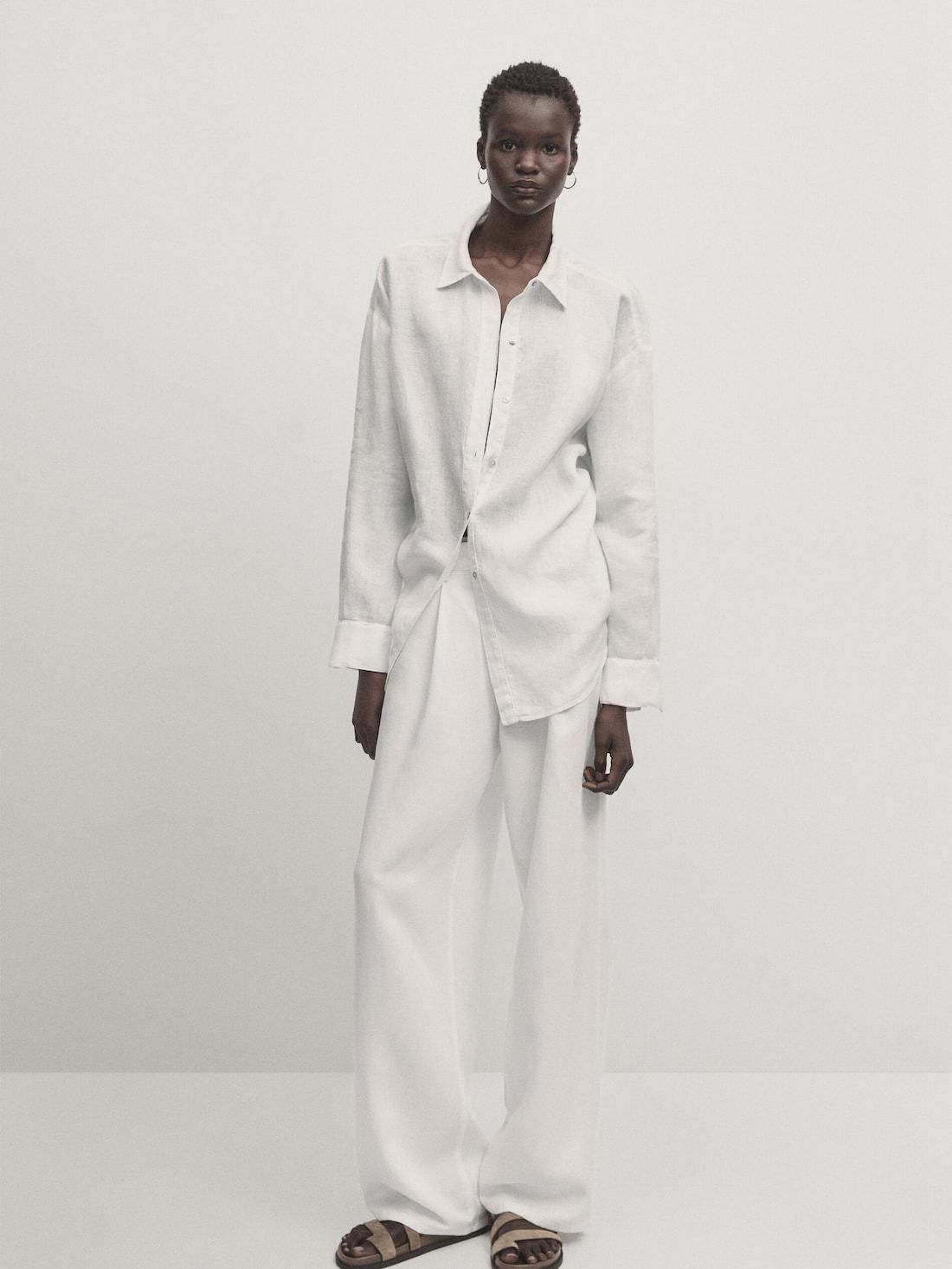 Massimo Dutti Linen Oversize Women Blouse White | US-EK9608257