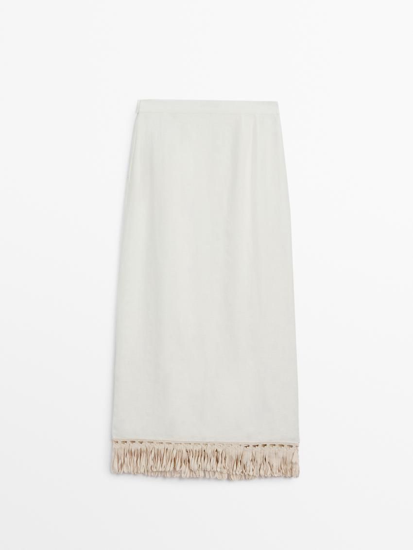 Massimo Dutti Linen Pareo With Fringe Detail Women Skirts White | US-PK4079163