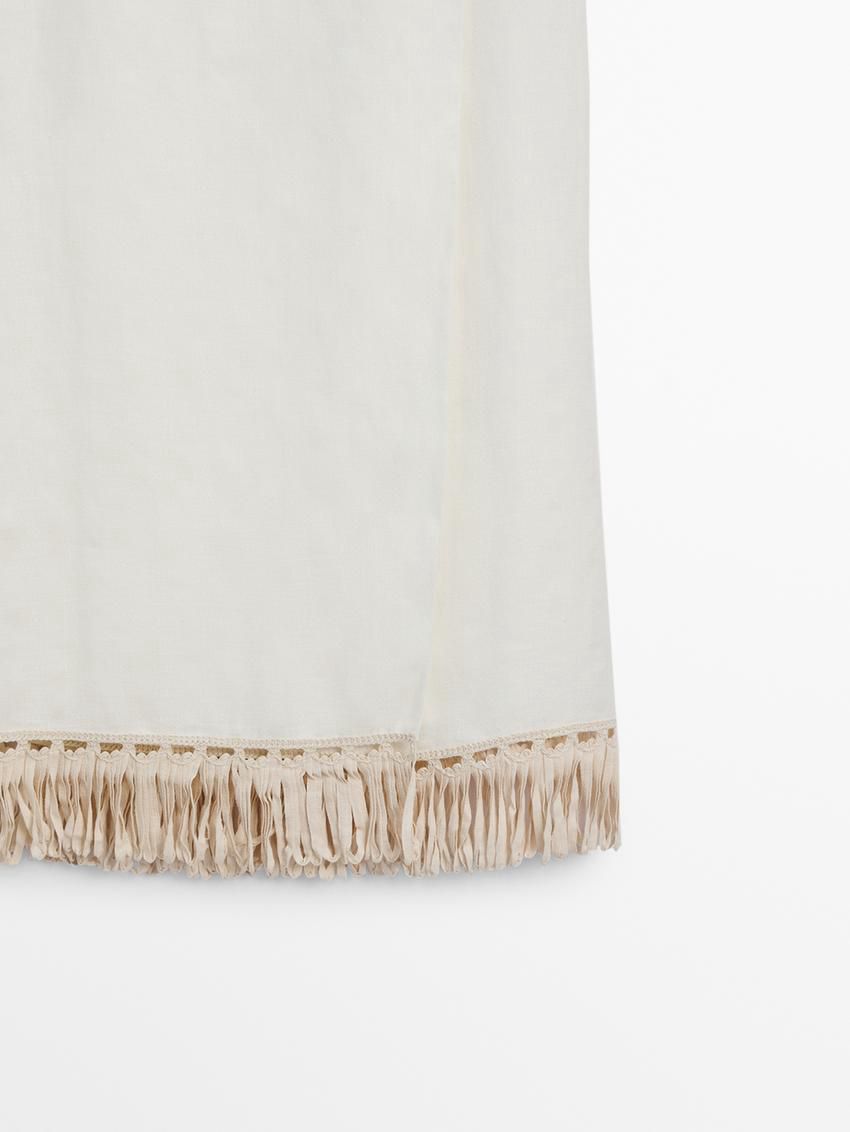 Massimo Dutti Linen Pareo With Fringe Detail Women Skirts White | US-PK4079163