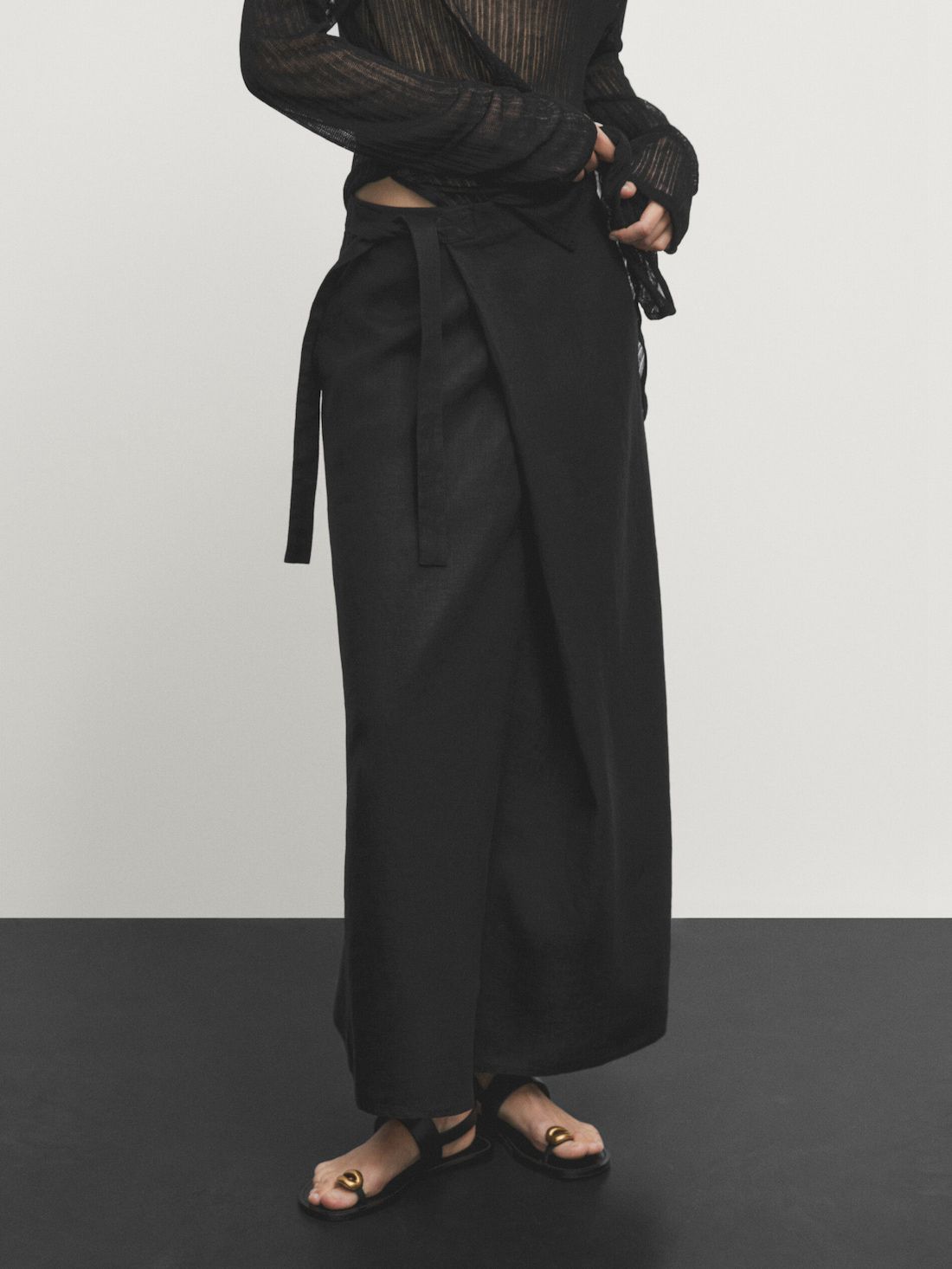 Massimo Dutti Linen Pareo Women Skirts Black | US-YG2756390