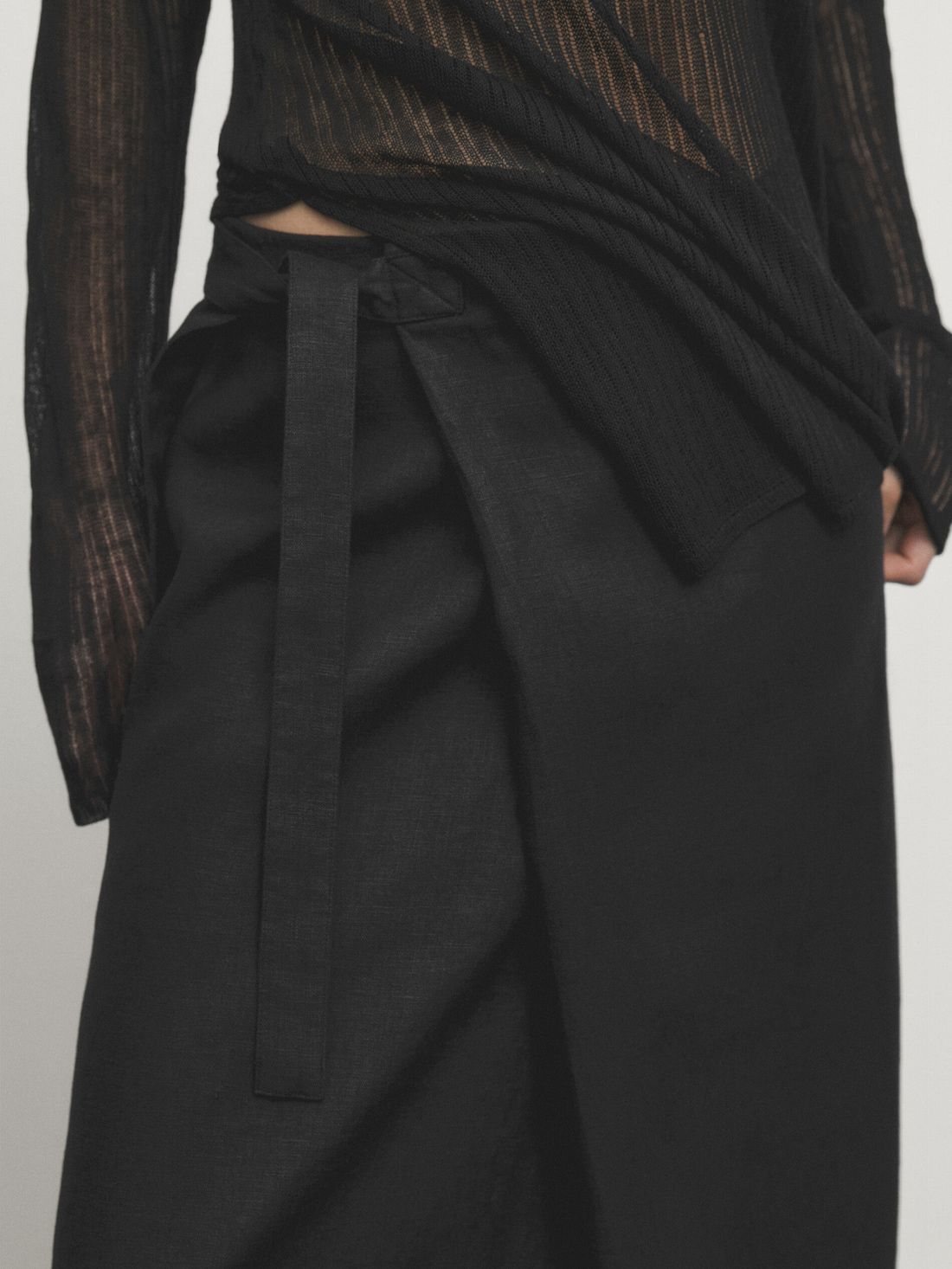 Massimo Dutti Linen Pareo Women Skirts Black | US-YG2756390