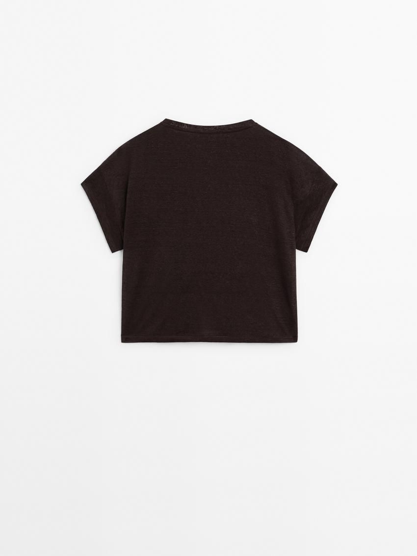 Massimo Dutti Linen Semi-sheer Women T-Shirt Dark Brown | US-YS1092463