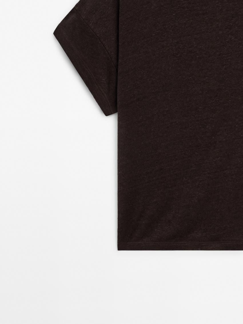 Massimo Dutti Linen Semi-sheer Women T-Shirt Dark Brown | US-YS1092463