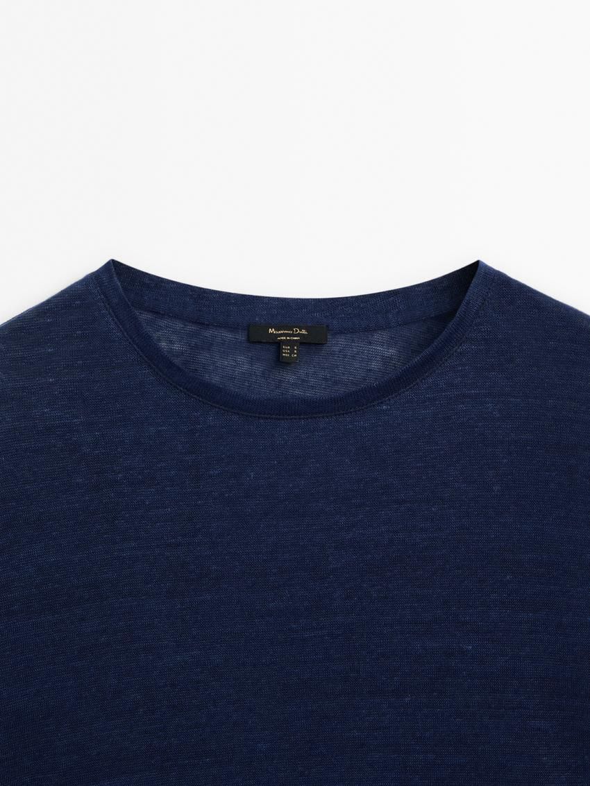 Massimo Dutti Linen Semi-sheer Women T-Shirt Navy | US-NS1234978