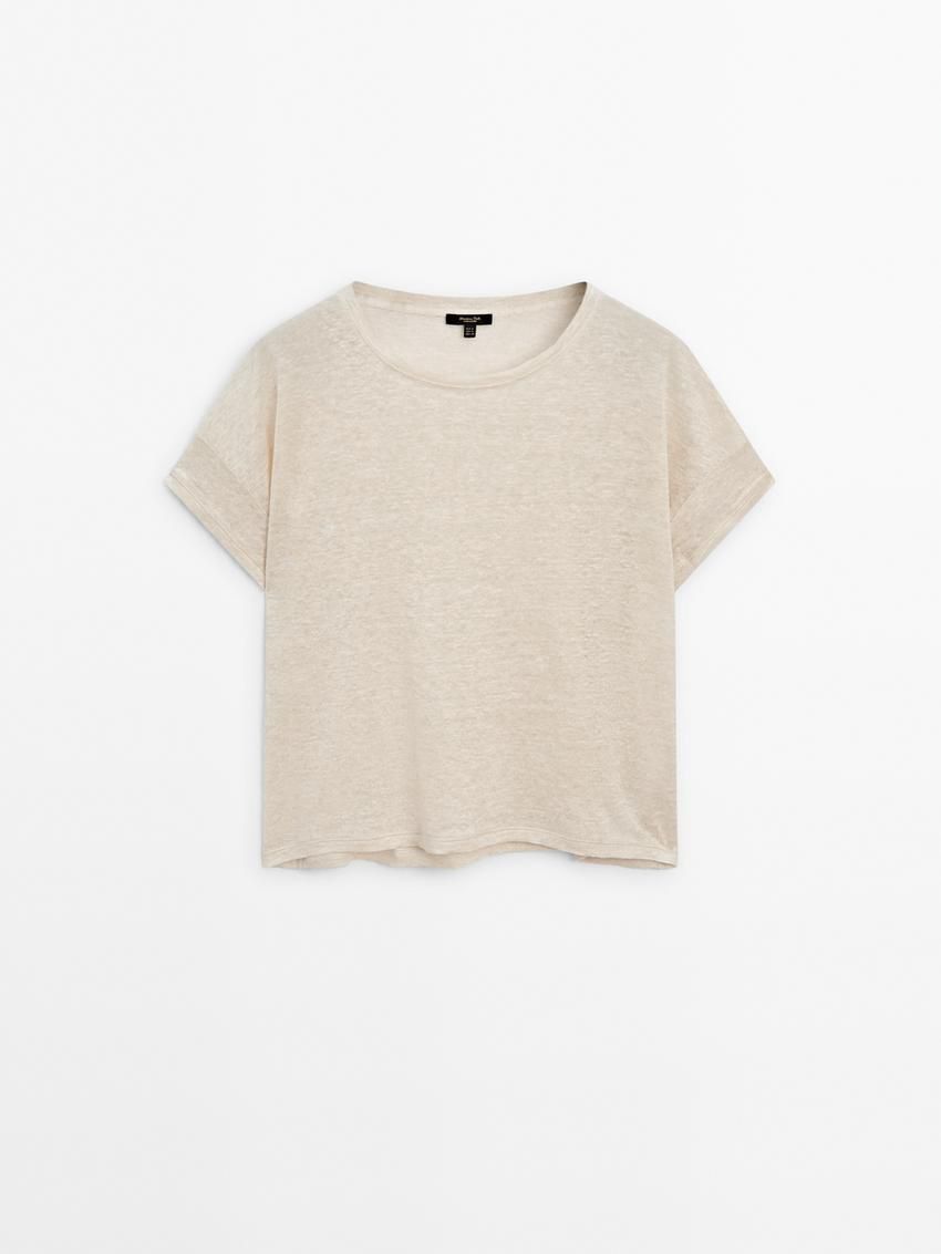 Massimo Dutti Linen Semi-sheer Women T-Shirt Beige | US-UN7359420