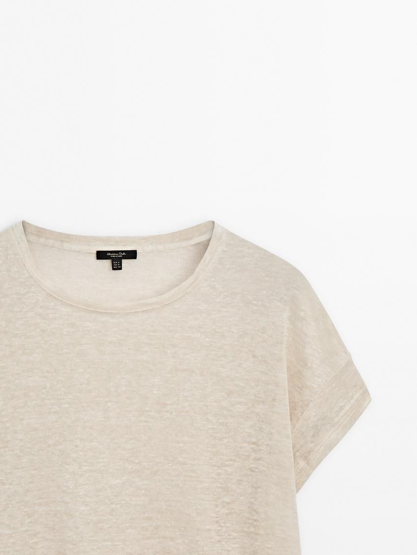 Massimo Dutti Linen Semi-sheer Women T-Shirt Beige | US-UN7359420