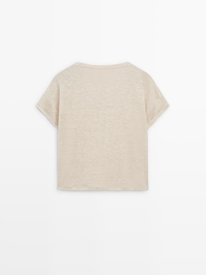 Massimo Dutti Linen Semi-sheer Women T-Shirt Beige | US-UN7359420