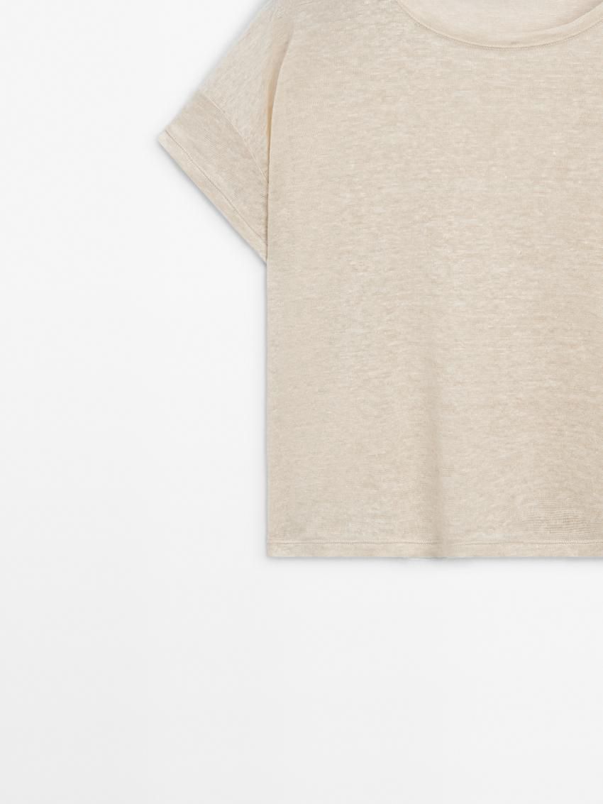 Massimo Dutti Linen Semi-sheer Women T-Shirt Beige | US-UN7359420