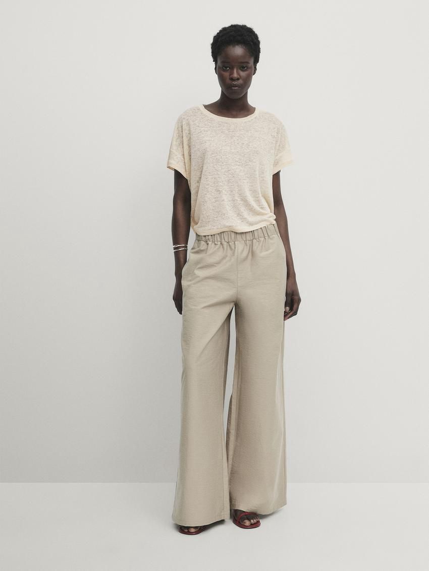 Massimo Dutti Linen Semi-sheer Women T-Shirt Beige | US-UN7359420