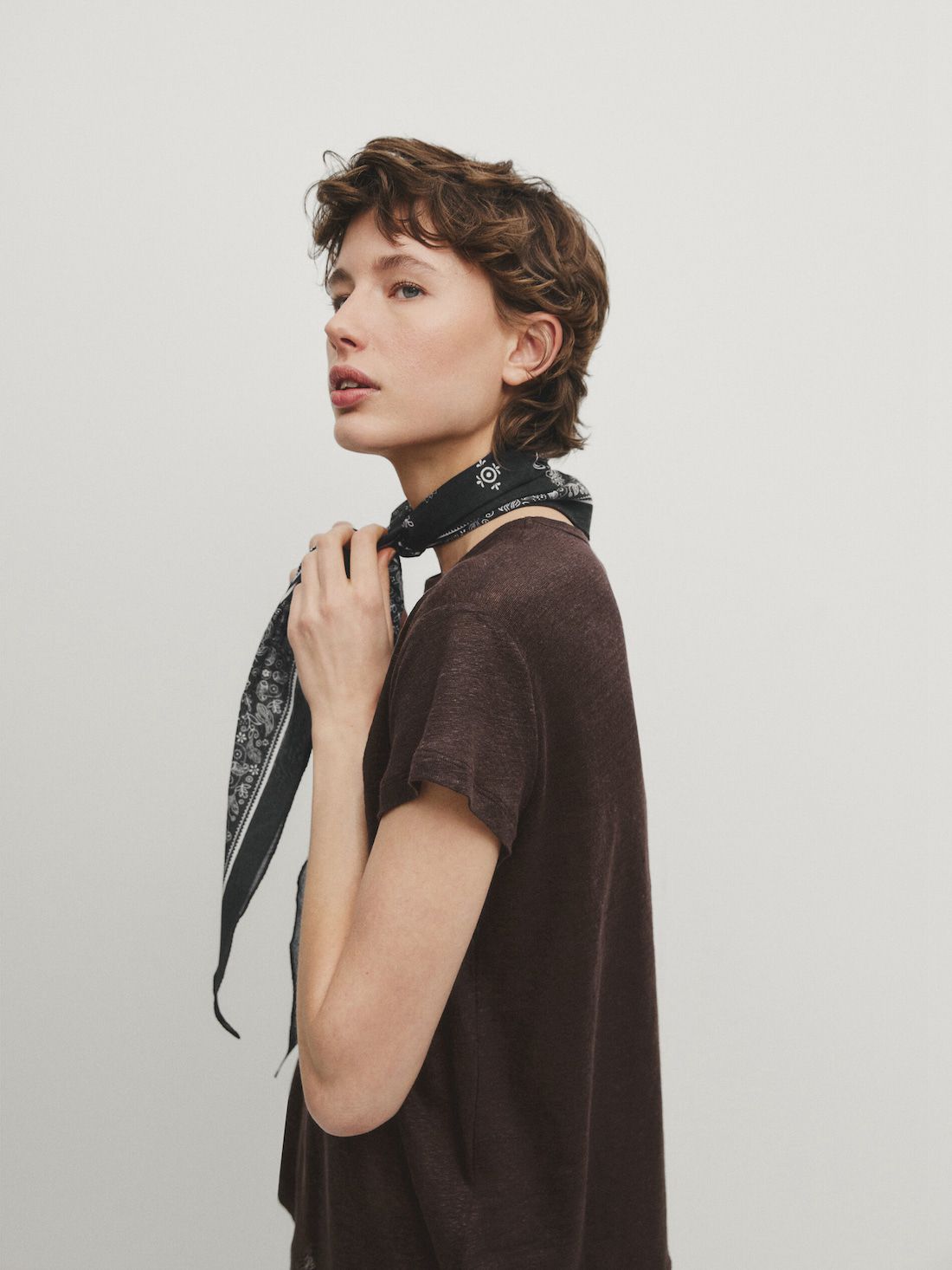 Massimo Dutti Linen Short Sleeve Women T-Shirt Dark Brown | US-WS9175362