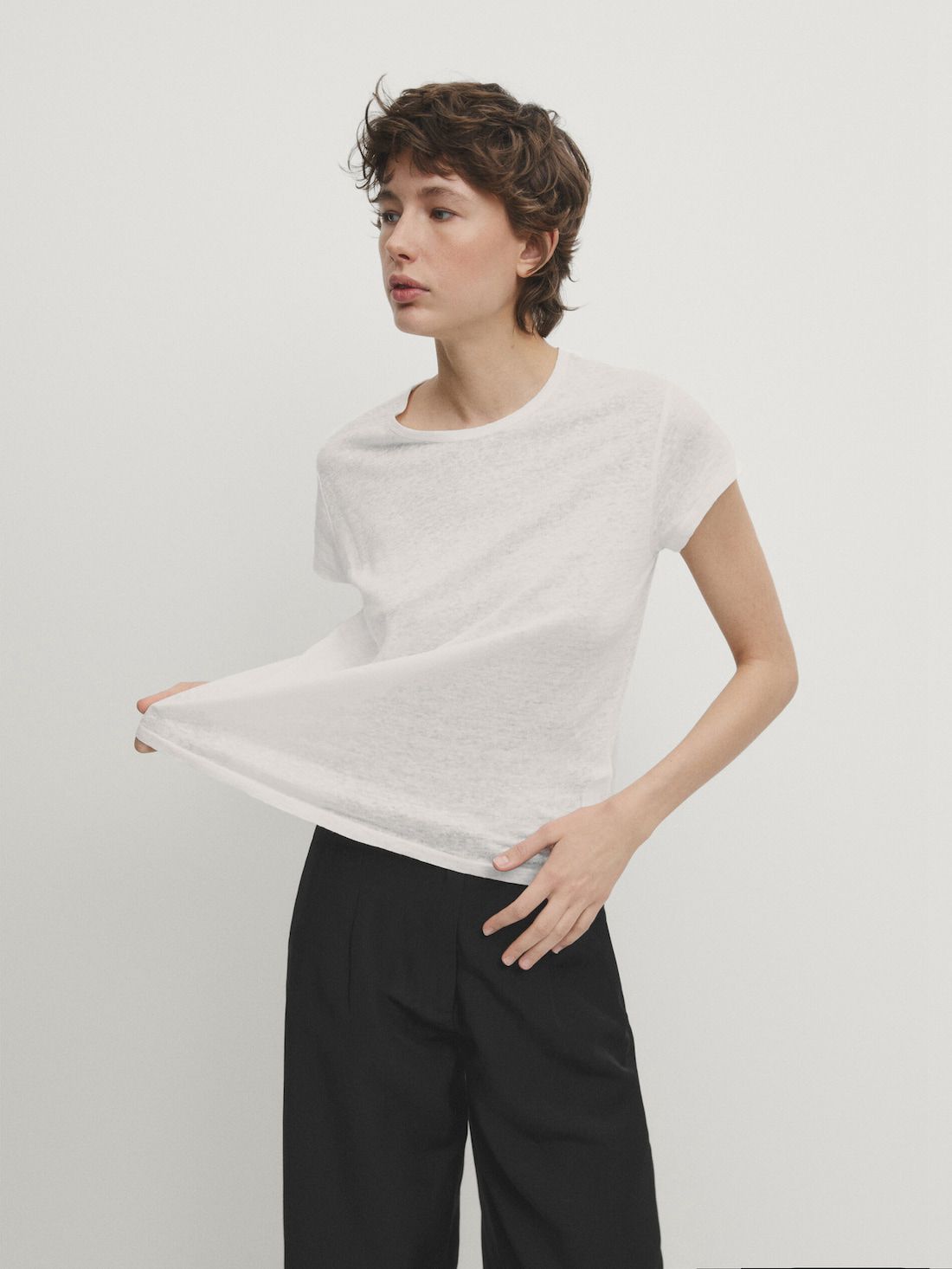 Massimo Dutti Linen Short Sleeve Women T-Shirt White | US-KI8047156