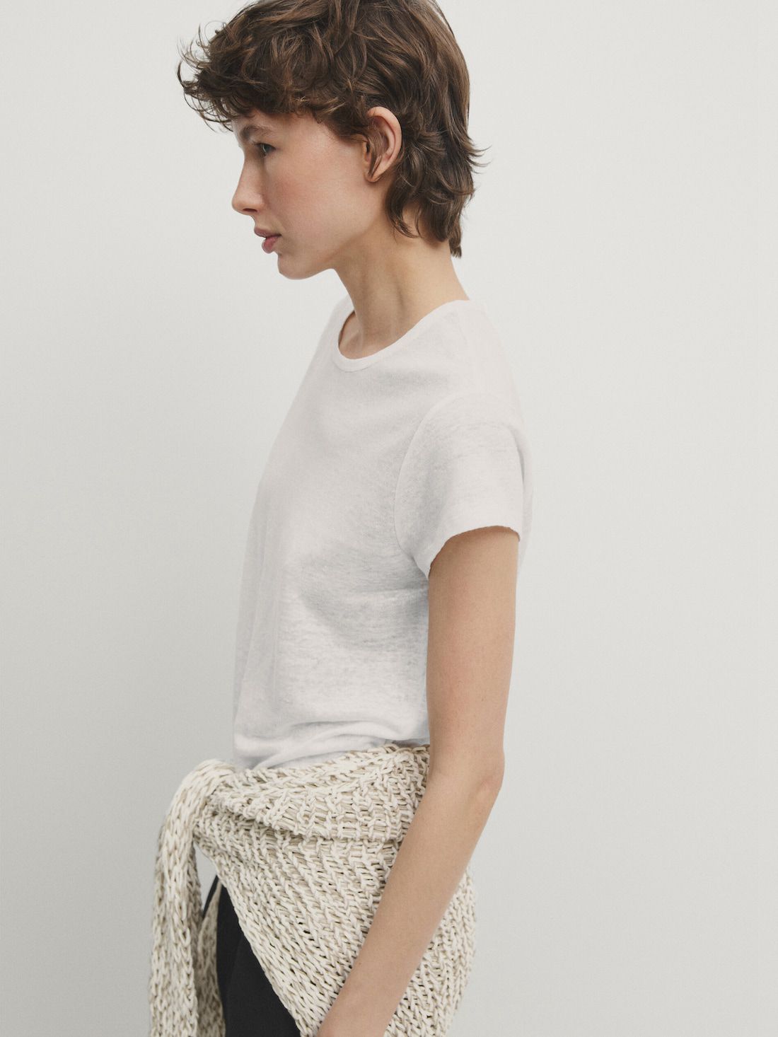 Massimo Dutti Linen Short Sleeve Women T-Shirt White | US-KI8047156
