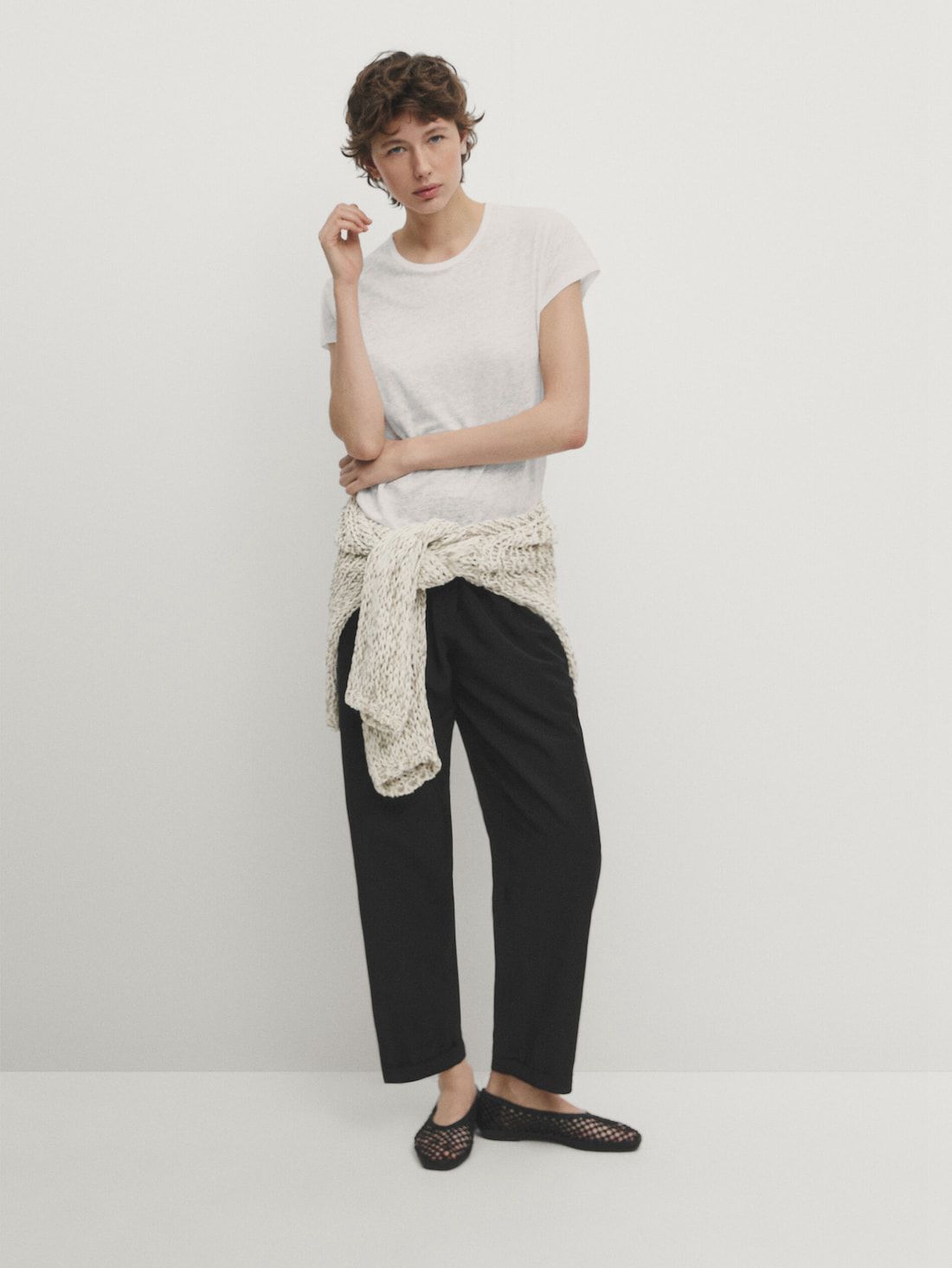 Massimo Dutti Linen Short Sleeve Women T-Shirt White | US-KI8047156