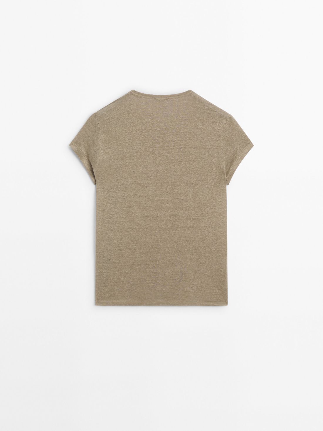 Massimo Dutti Linen Short Sleeve Women T-Shirt Khaki | US-CY9682750