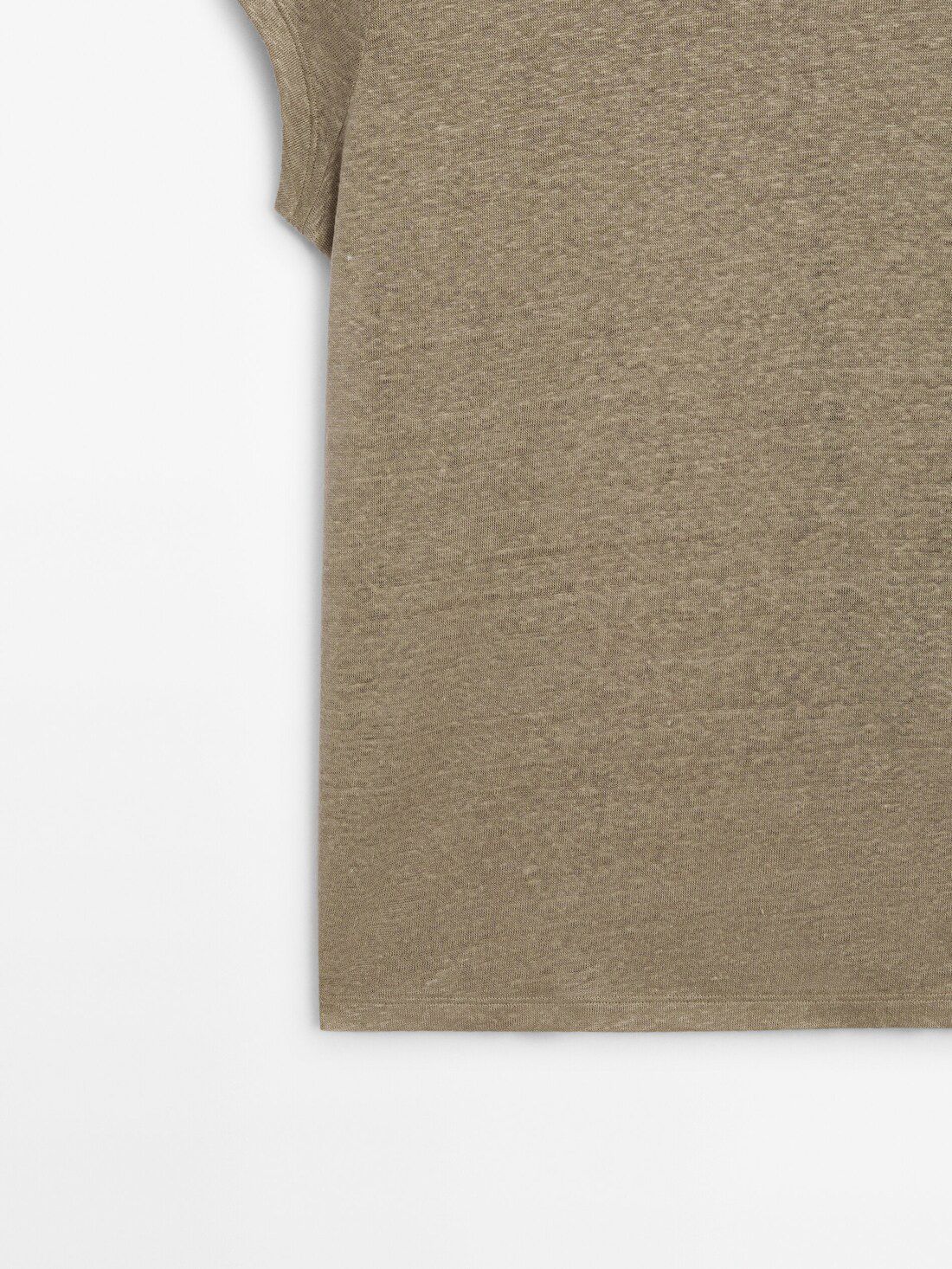 Massimo Dutti Linen Short Sleeve Women T-Shirt Khaki | US-CY9682750
