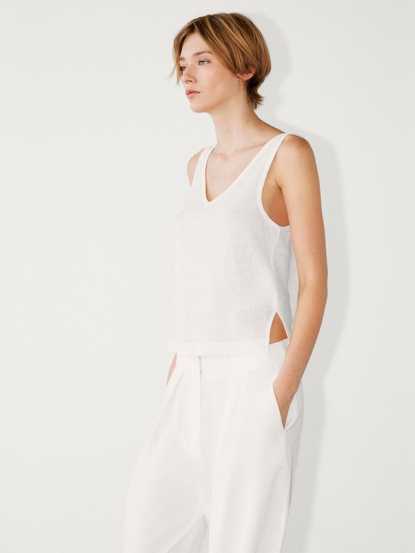 Massimo Dutti Linen Strappy Women Top Cream | US-WU1872493