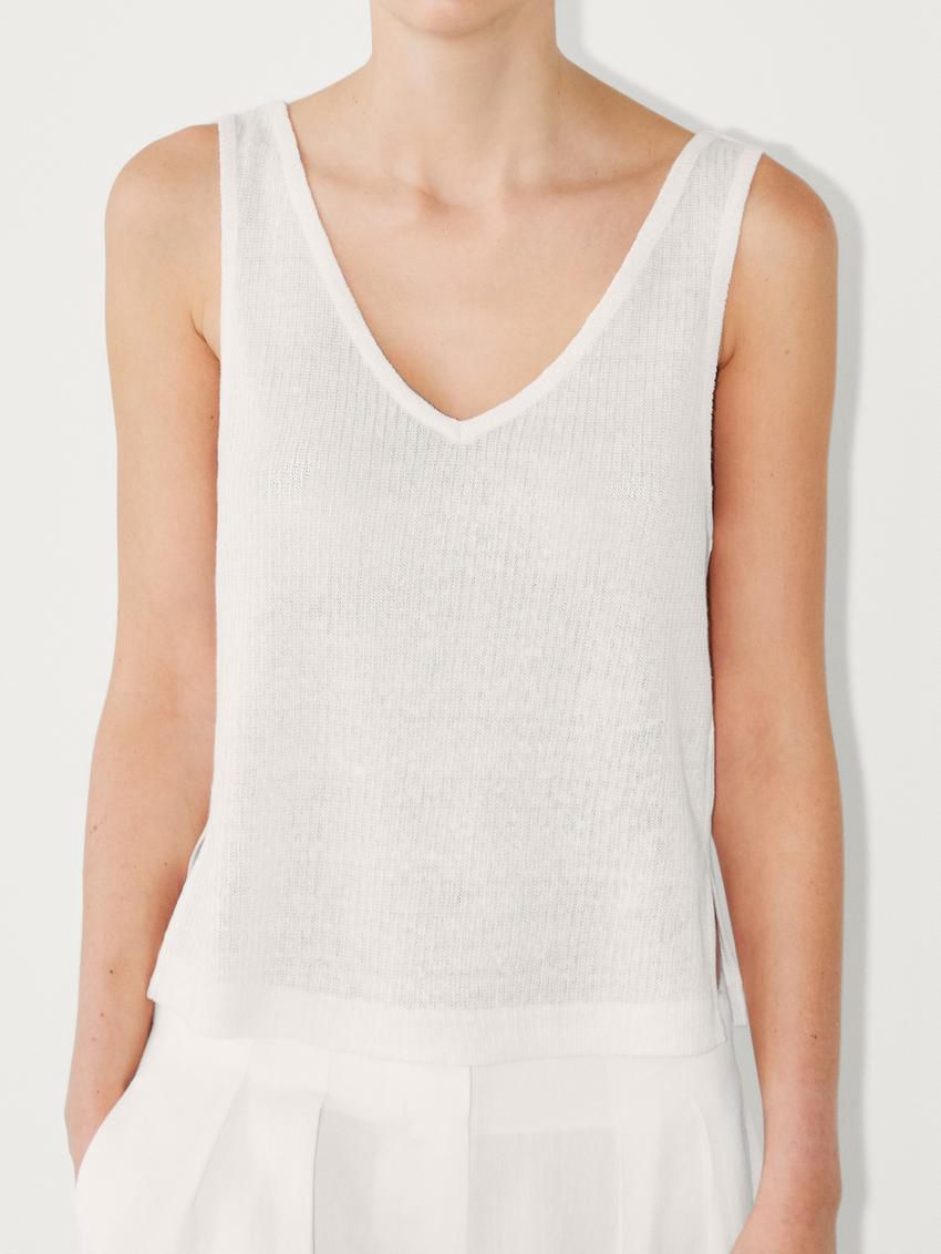 Massimo Dutti Linen Strappy Women Top Cream | US-WU1872493