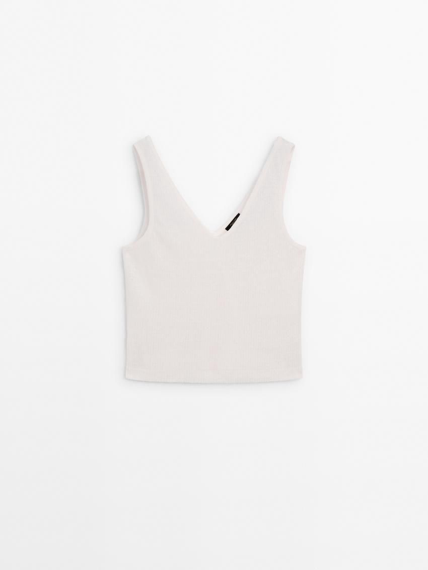Massimo Dutti Linen Strappy Women Top Cream | US-WU1872493